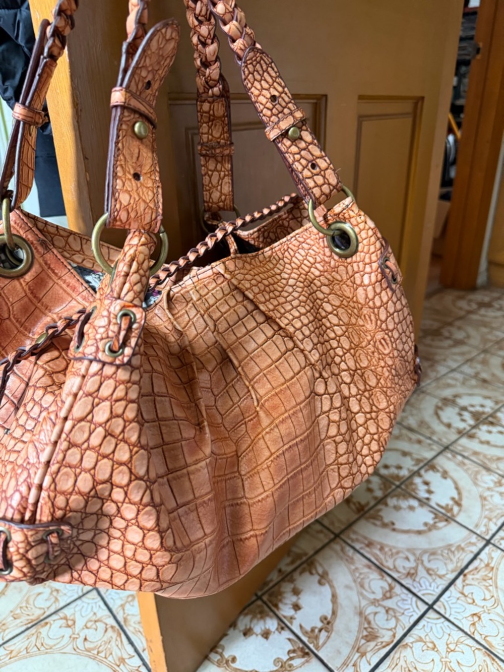Jessica Simpson Croc-Embossed Shoulder Bag in Tan - Picture 2 of 7